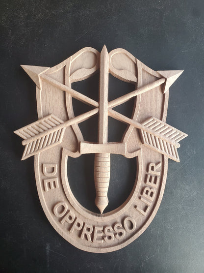 Special Forces DE OPPRESSO LIBER carved out in wood